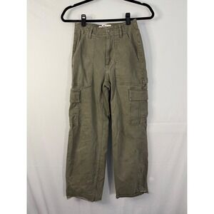 Hollister Cargo Pants XS Olive Green Ultra High Rise Wide Leg Utility Raw Hem